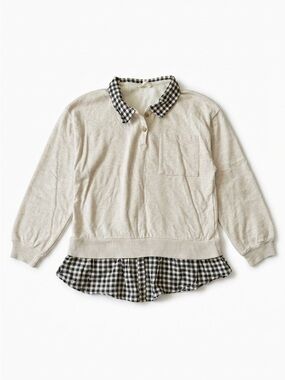 Jessica Simpson Cream Knit Pullover with Black Gingham Trim